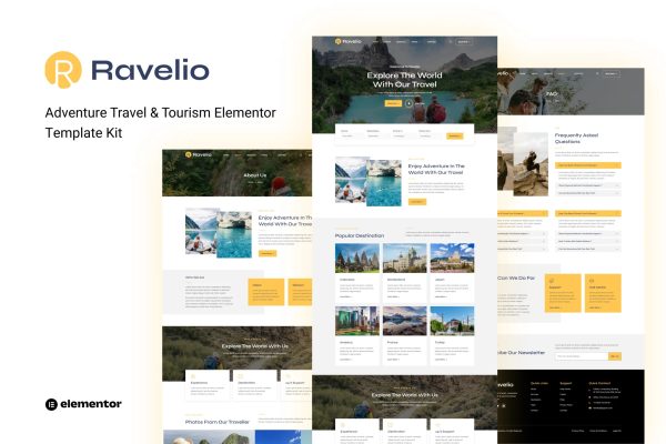 Ravelio – 冒险旅行和旅游 Elementor 模板套件-极客小站