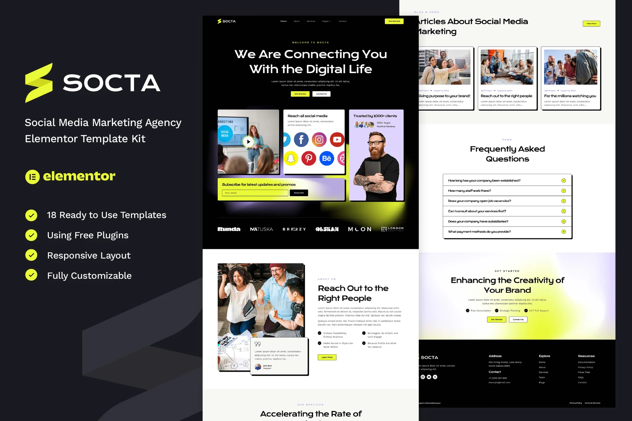Socta – 社交媒体营销机构 Elementor 模板套件-极客小站