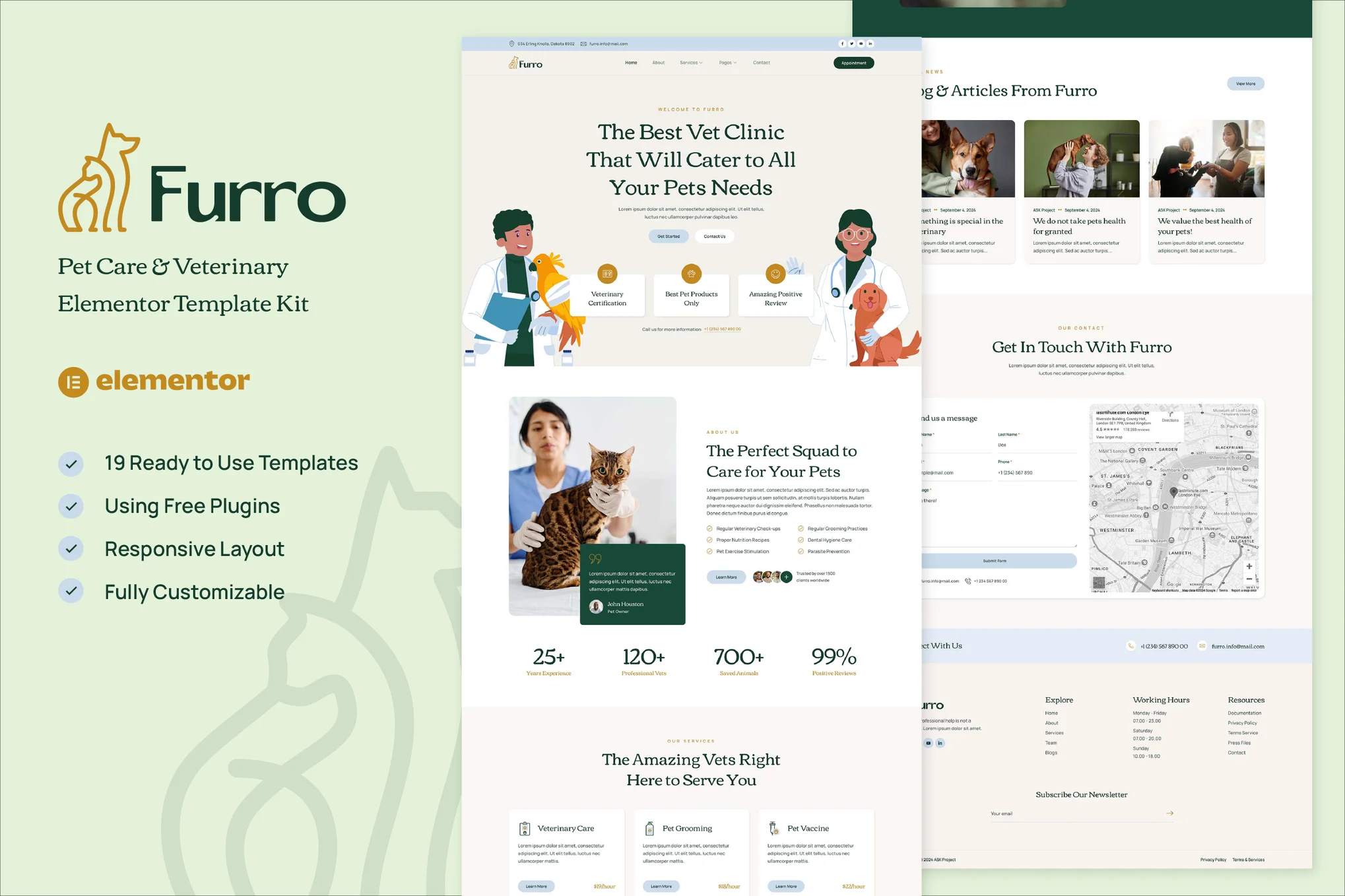 Furro – 宠物护理和兽医 Elementor 模板套件-极客小站