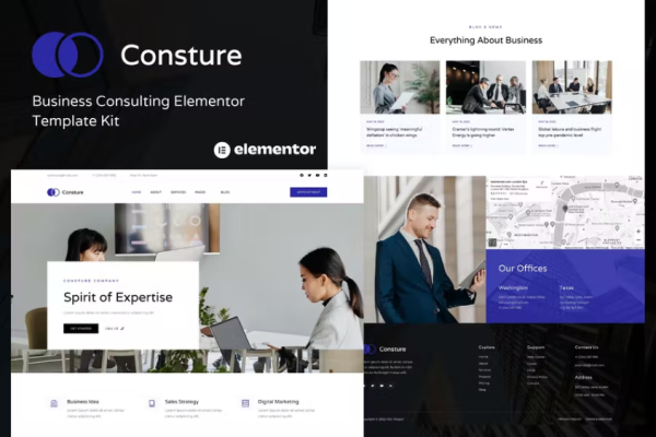 Consture – 商业咨询 Elementor 模板套件-极客小站
