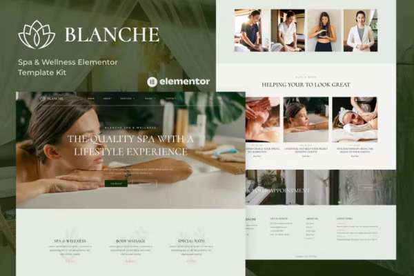 Blanche – 水疗中心、健康中心、冥想、时尚和美容院 Elementor 模板套件-极客小站