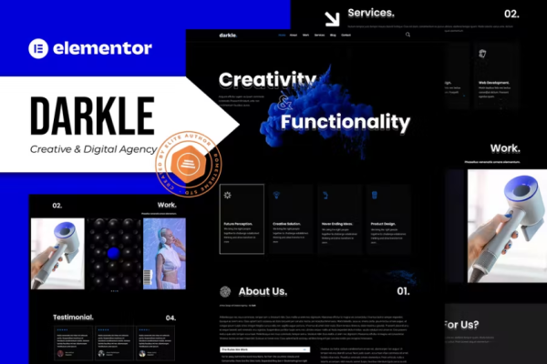 Darkle – 创意和数字代理 Elementor 模板工具包-极客小站