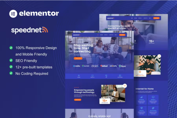 SpeedNet – 宽带和互联网服务提供商 Elementor 模板套件-极客小站