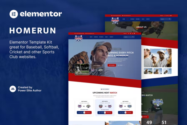 Homerun– 棒球队和体育俱乐部 Elementor 模板套件-极客小站