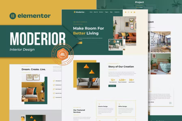 Moderior – 室内设计 Elementor 模板套件-极客小站