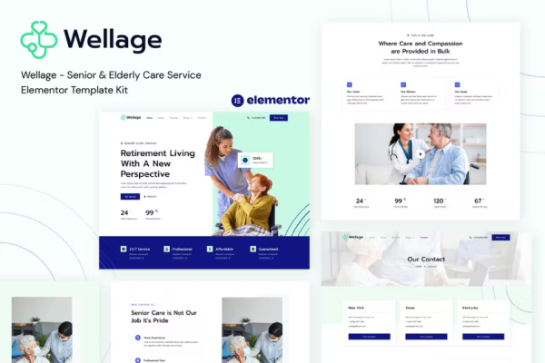 Wellage – 长者及长者护理服务 Elementor 模板套件-极客小站