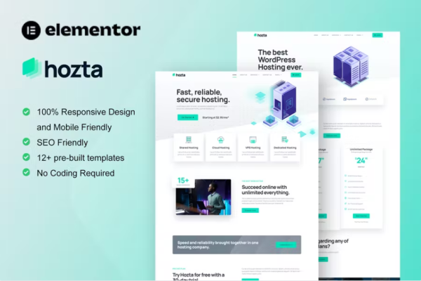 Hozta – Web 托管服务 Elementor 模板工具包-极客小站