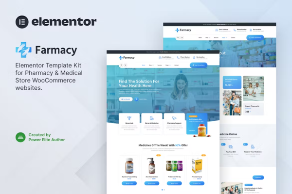 Farmacy – 药房和医疗商店 Elementor 模板套件-极客小站