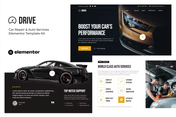 Drive – 汽车维修和汽车服务 Elementor 模板套件-极客小站