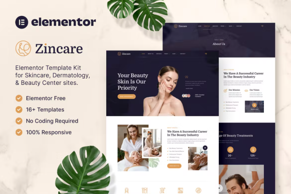 Zincare – 护肤和皮肤科元素模板套件-极客小站