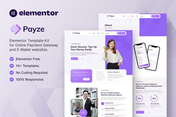Payze – 在线支付网关和电子钱包 Elementor 模板工具包-极客小站