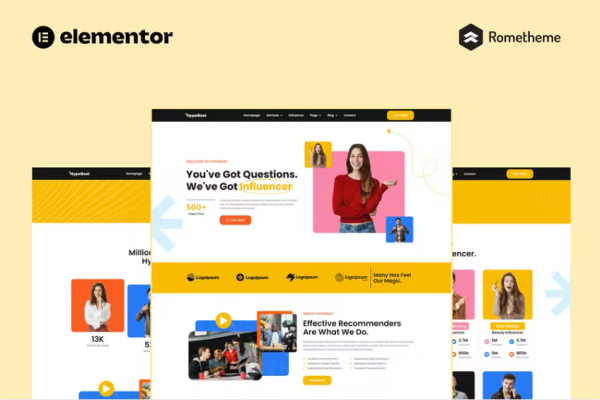Hypebeat – 影响者营销机构 Elementor Pro 完整站点模板套件-极客小站
