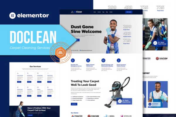 Doclean – 地毯清洁服务 Elementor 模板套件-极客小站