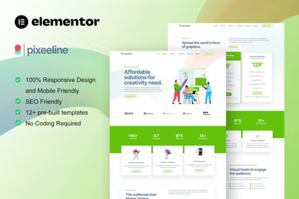 Pixeeline – Graphics Illustration Freelance & Creative Agency Elementor Template Kit-极客小站