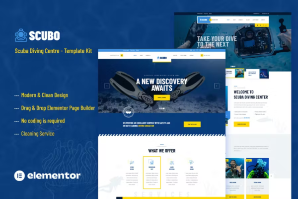 Scubo – 水肺潜水中心 Elementor 模板套件-极客小站