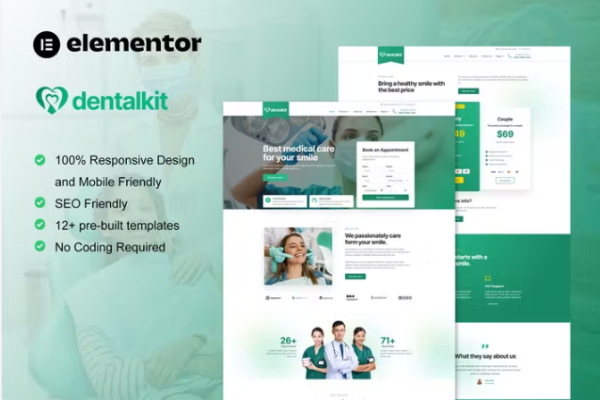 Dentalkit – 牙医和医疗服务 Elementor 模板套件-极客小站
