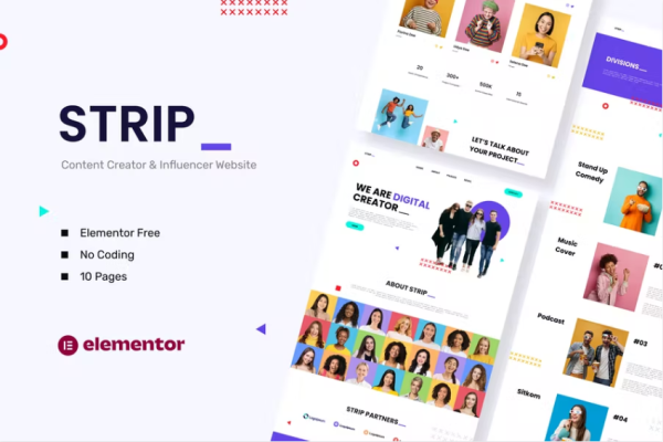 Strip – 内容创建者和影响者 Elementor 模板工具包-极客小站