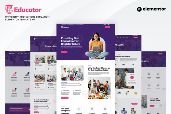 Educator – 大学和学校教育 Elementor 模板套件-极客小站