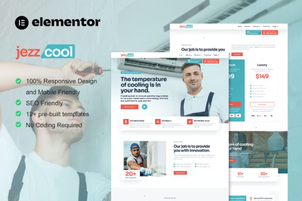 JezzCool – 空调维修服务 Elementor Pro 模板套件-极客小站
