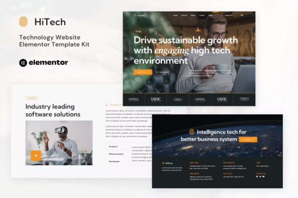 HiTech – IT 解决方案和服务 Elementor 模板套件-极客小站