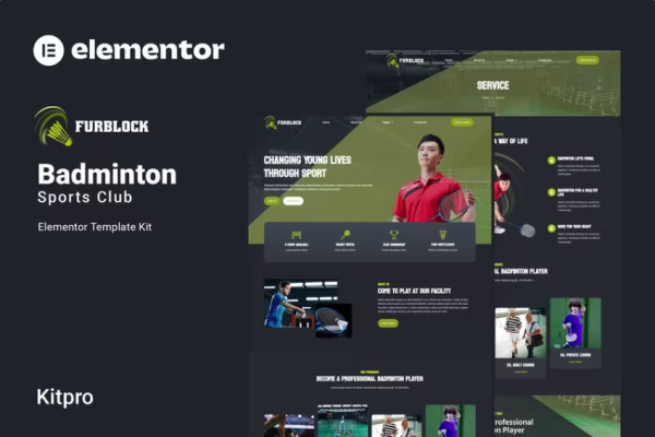 Furblock – 羽毛球俱乐部 Elementor 模板套件-极客小站