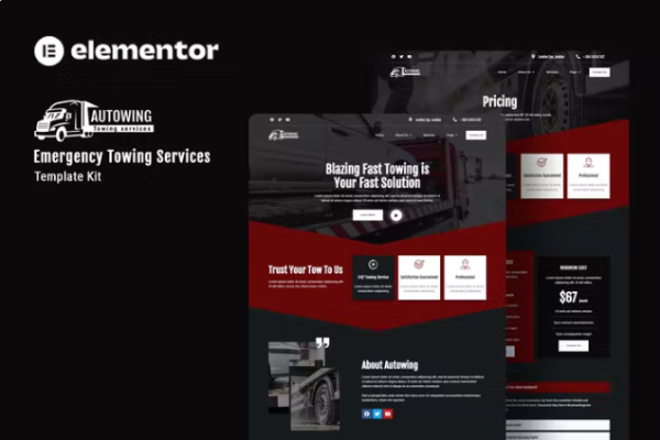 Autowing – 紧急牵引服务 Elementor 模板套件-极客小站
