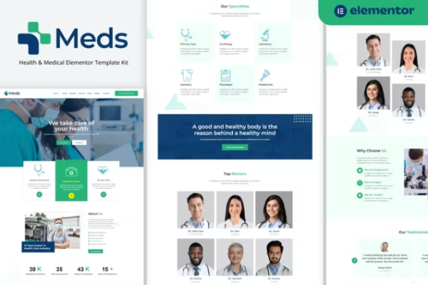 Meds – Health & Medical Elementor 模板套件-极客小站