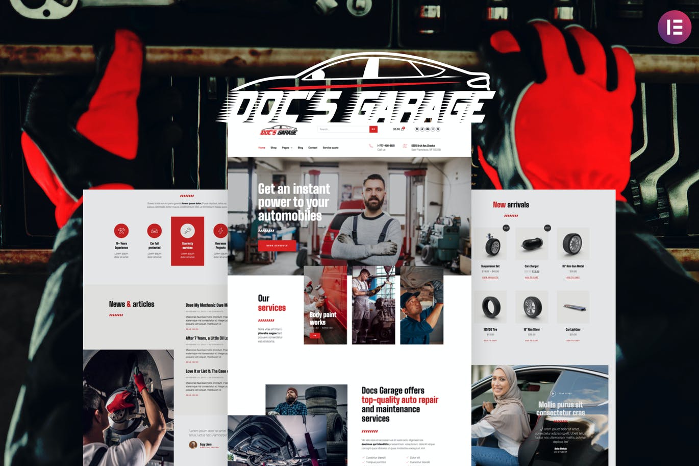 Doc’s Garage – 汽车维修服务 Elementor Template kit-极客小站