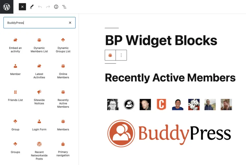 BuddyPress 9.0.0将传统小工具转换为区块-极客小站